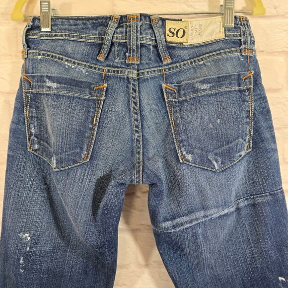 L Taverniti SO Y2K Rolled Cuff Cropped Blue Denim Jeans Size 27 Patchwork Paint - Picture 6 of 10